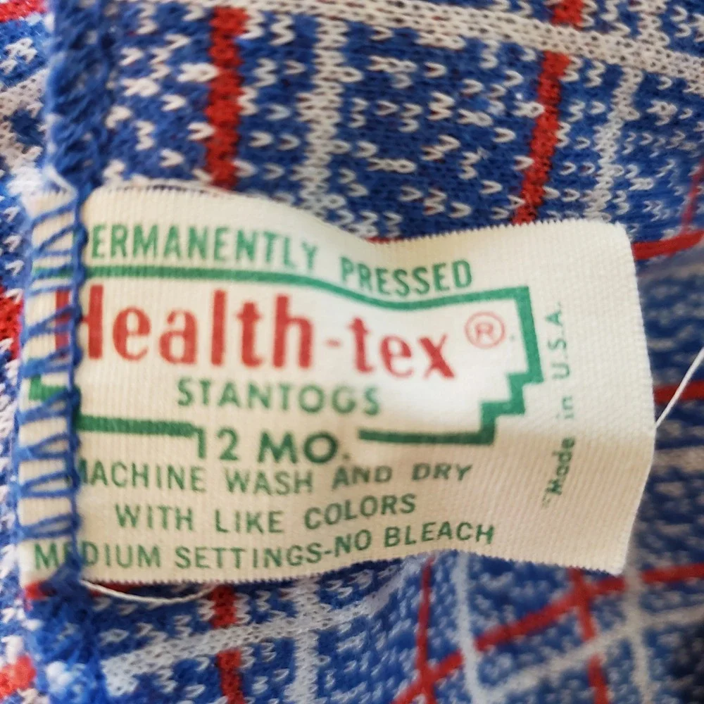 Healthtex Vintage 70s Boys Plaid Romper & Football Applique Turtleneck Top 6-12M